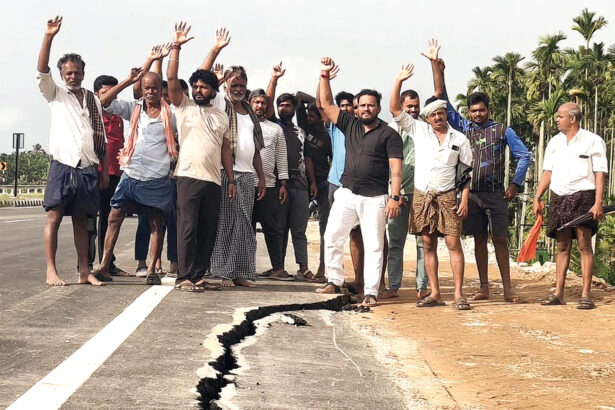 ತಿಂಗಳೊಳಗೆ ಬಿರುಕು ಬಿಟ್ಟ ರಾಷ್ಟ್ರೀಯ ಹೆದ್ದಾರಿ